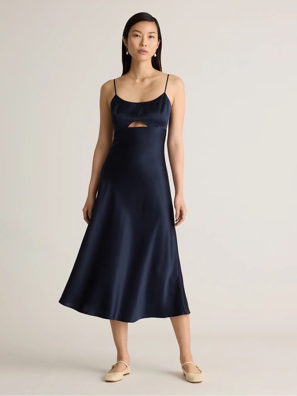 Quince Black 100% Washable Silk Cutout Midi Strapless Slip Dress Size Medium